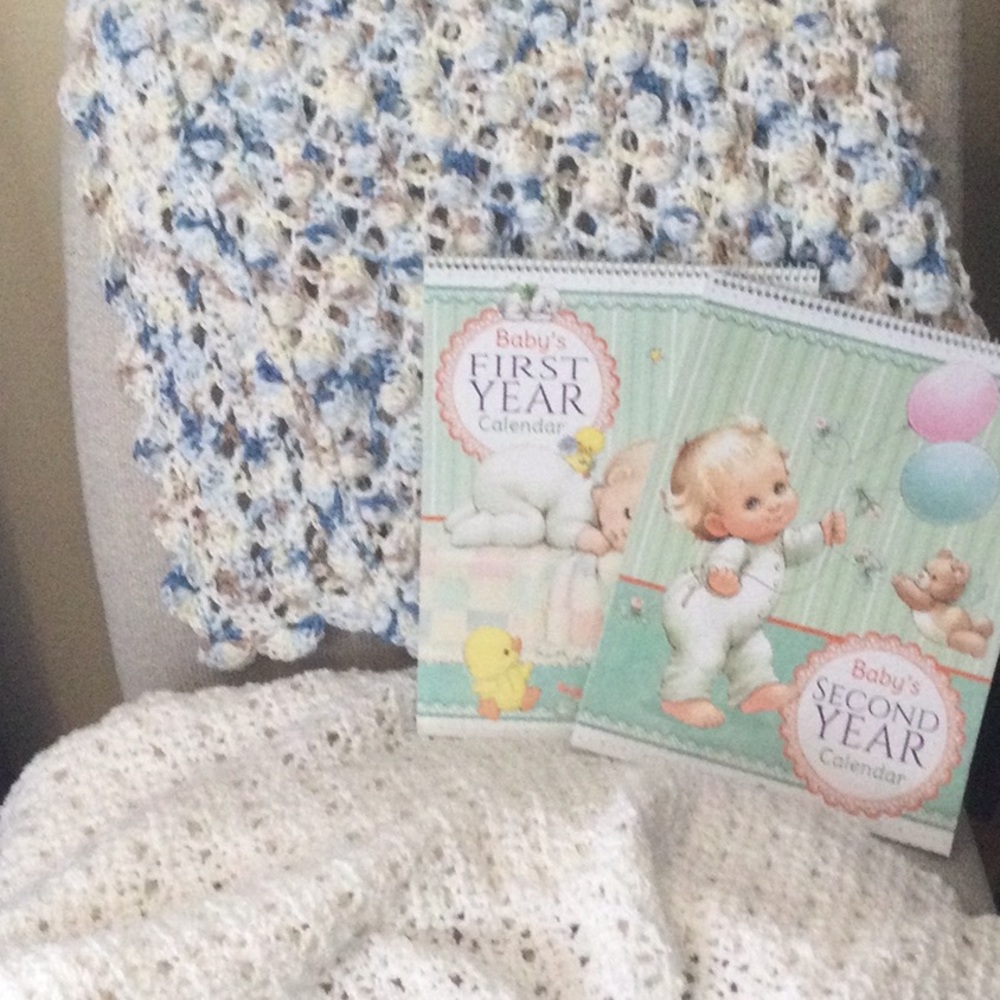 SOLD SOLD 2 BABY AFGHANS & 2 Milestone Calendars